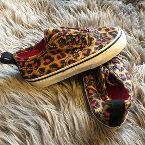 EUC Leopard vans slip on Velcro toddler 9.5